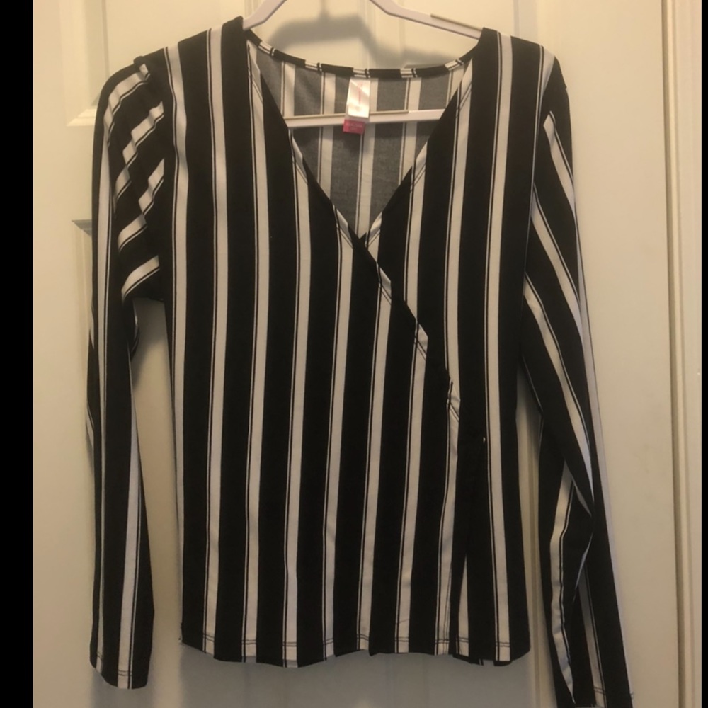 Black and white stripe faux crossbody shirt
